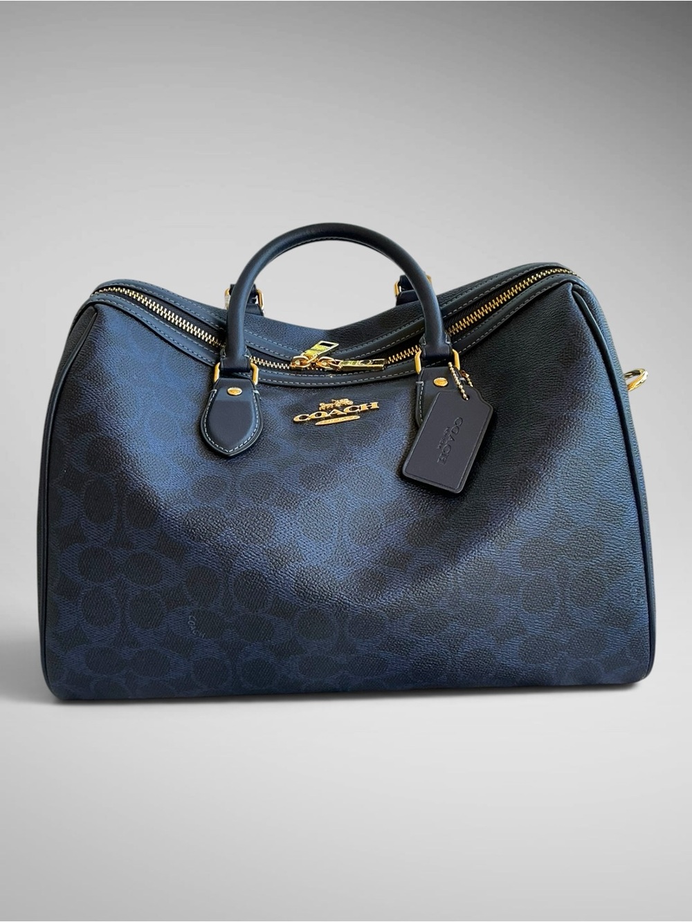 Coach Rowan Large Satchel Signature Canvas Gold Navy NWT